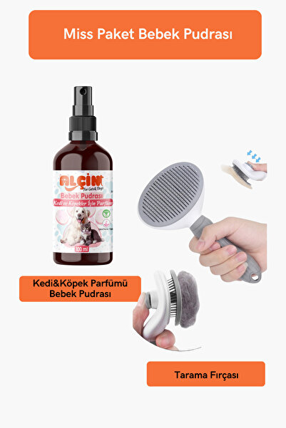 ALÇİN Kedi ve Köpek Parfümü Bebek Pudrası Kokulu Parazit etkili Tarama Fırçal...