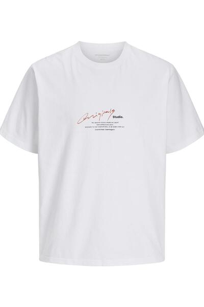 Jack & Jones Manchester Script Erkek Beyaz Tişört (12273373-BW)