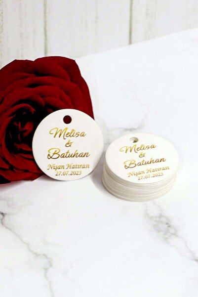 Vice Gold Renk Baskılı Etiket - Kişiye Özel Hediyelik Etiketi -100 Adet Nikah Etiketi (3,8 CM)