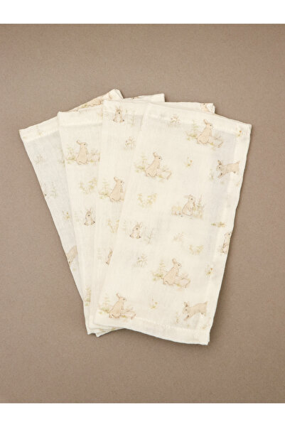 Kai Baby Bunny 100% Organic Cotton Double Layer Muslin Set of 4 Mouth Wipes