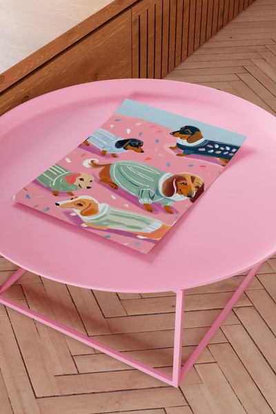 Alf Portraits Pijamalı Sosis Köpekler Çerçevesiz Poster Vintage Dachshund Baskı