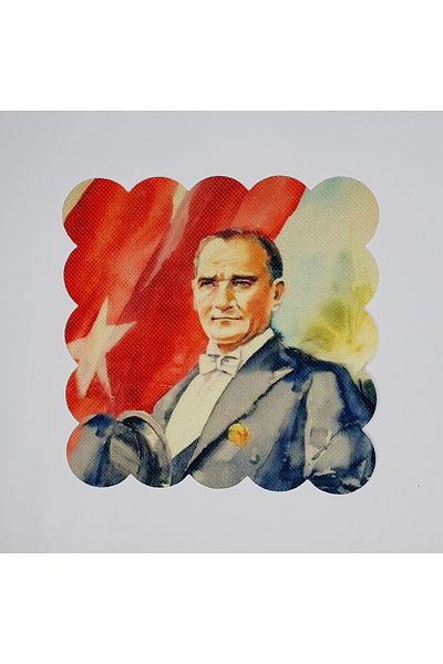 DECO Watercolor Ataturk and Turkish Flag Patterned Laser Cut Cocktail Napkin