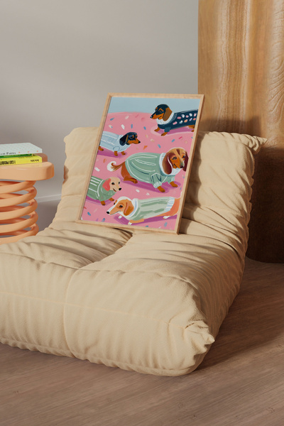 Alf Portraits Pijamalı Sosis Köpekler Çerçevesiz Poster Vintage Dachshund Baskı