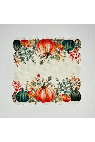 DECO Green Orange Pumpkin Patterned Autumn Digital Printed Cocktail Napkin Washable Laser Cut