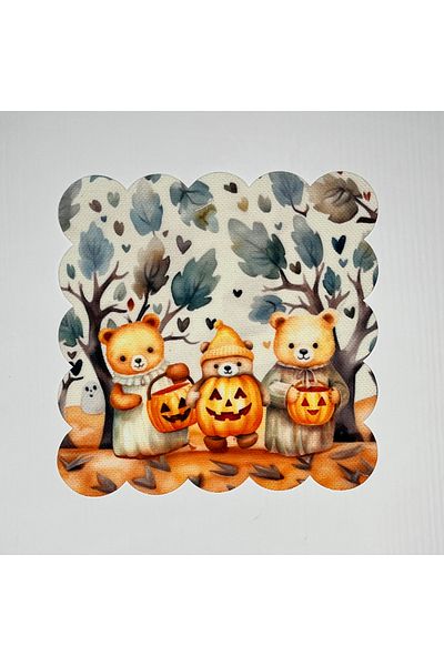 DECO Halloween Themed Autumn Teddy Bear Patterned Digital Printed Washable Laser Cut Cocktail Napkin