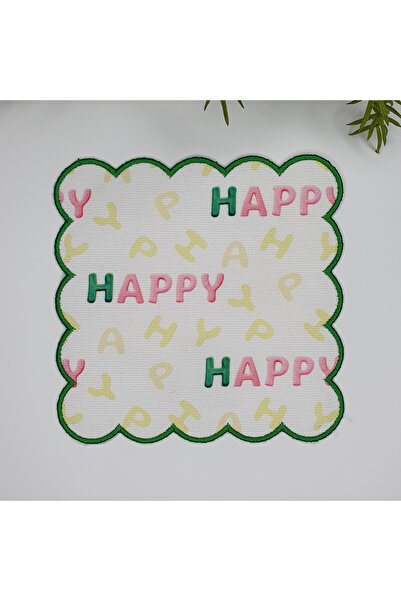 DECO Srećan slogan, zelena vezna ivica, koktel salveta, 1 komad