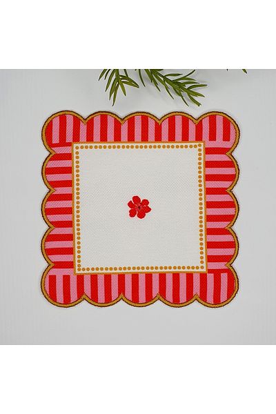 DECO Decorative Edge Flower Patterned Digital Printed Embroidered Cocktail Napkin