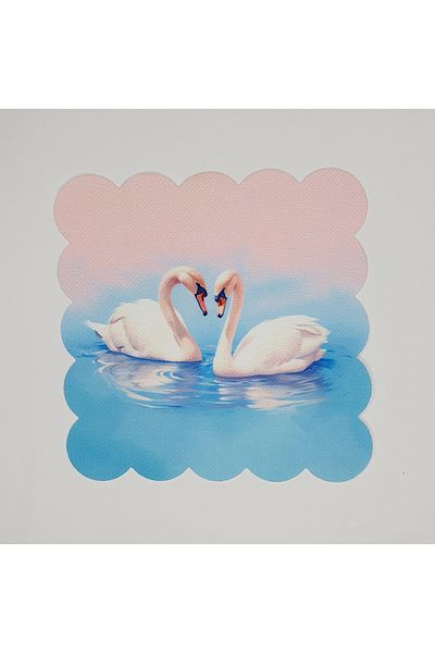 DECO Pink Blue Background Swans Patterned Digital Printed Laser Cut Cocktail Napkin