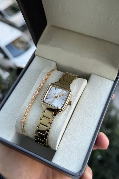 Homies Square Cut Elegant Women's Wrist Watch and Bracelet Set - Hm 4364545739