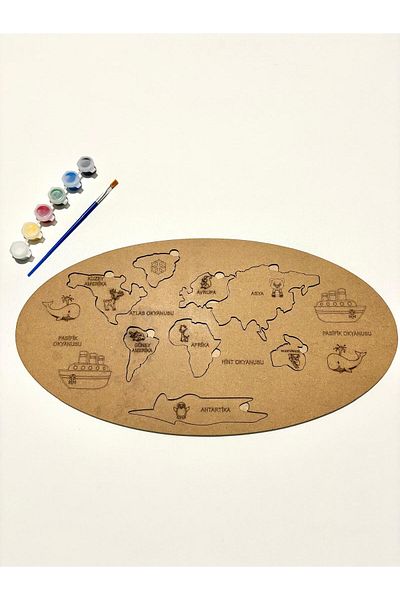 MT Montessori Wooden Painting World Map Continents Plug-In Sticker Educational Toy Replacement Kit Continents