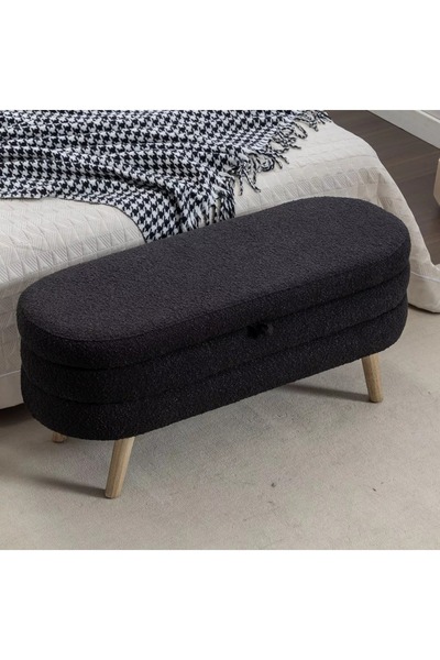 arge demo Ramsey Ahşap Ayaklı Sandıklı Puf Benç Siyah Renk Welsoft Peluş Kumaş