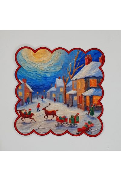 DECO Oil Paint New Year's Town Scenery Patterned Side Embroidered Cocktail Napkin