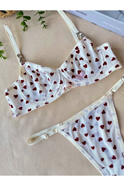 MODEL Love - Kalp Desenli Balenli Sütyen Takımı