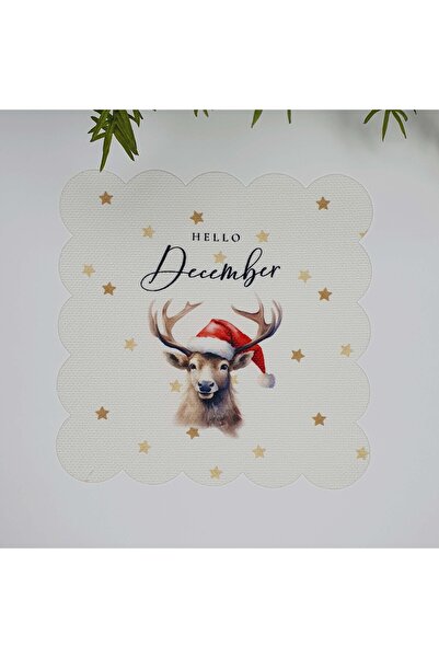 Genel Markalar Sulu Boya Yılbaşı Geyik ve Slogan Tasarımlı Lazer Kesim Kumaş ...