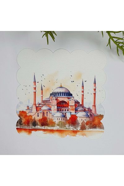 DECO Hagia Sophia Mosque Patterned Digital Printed Laser Cut Washable Cocktail Napkin