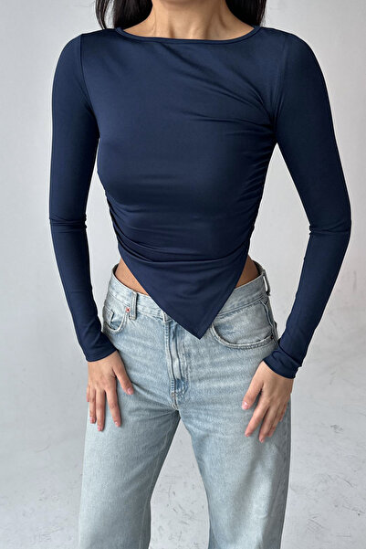 Edela Bluză asimetrică cu mânecă lungă, albastru marin 5021