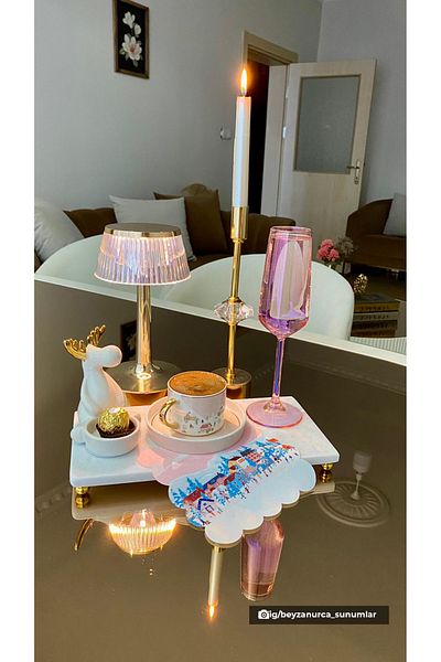 DECO New Year's Themed Pink Laser Cut Digital Printed Cocktail Napkin - Washable