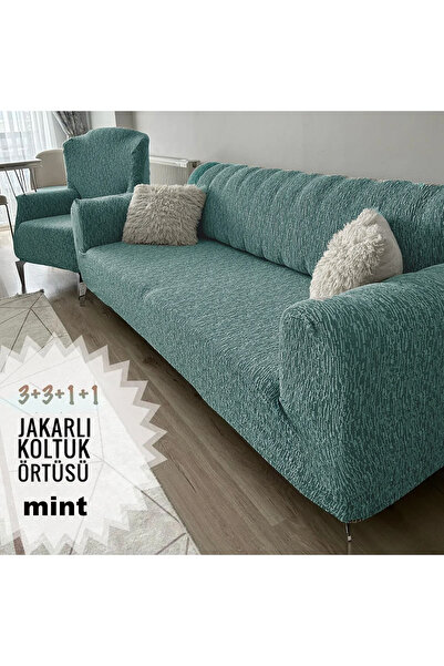 TUCHMALL Koltuk Örtüsü 3+3+1+1 Takımı Lastikli Esnek Yıkanabilir Çekyat Kanep...