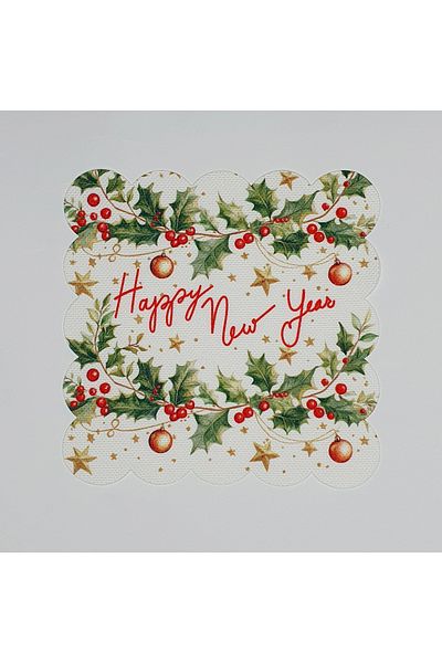 DECO Stylish Christmas Message Patterned Digital Printed Fabric Cocktail Napkin Laser Cut