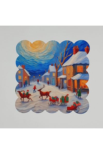 DECO New Year's Village Digital Printed Cocktail Napkin - Laser Cut