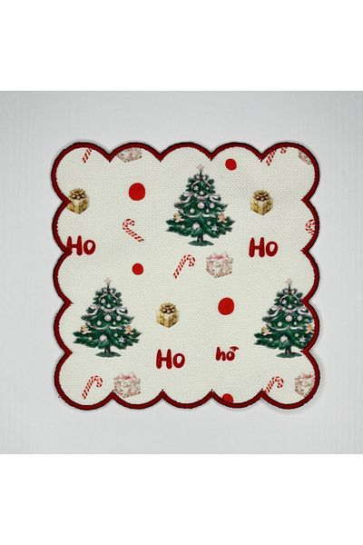 DECO Ho Ho Christmas Pattern - Red Embroidered and Digital Printed Decorative Cocktail Napkins