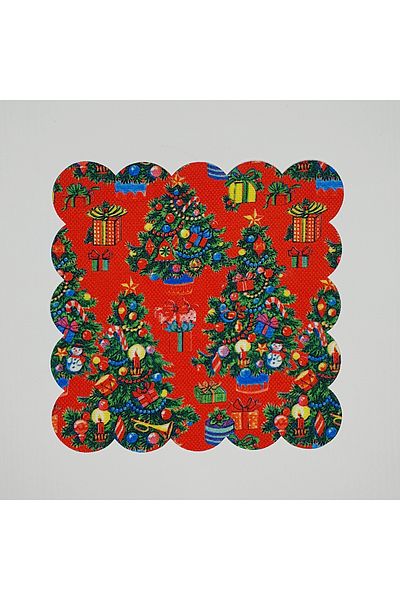DECO Vintage Red Background New Year Concept Patterned Digital Printed Laser Cut Cocktail Napkin