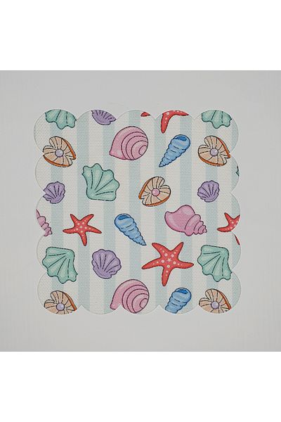 DECO Pastel Sea Objects Shell Patterned Digital Printed Laser Cut Cocktail Napkin