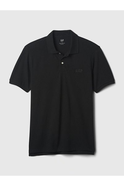 GAP Men's Black Logo Piqué Polo Neck T-Shirt