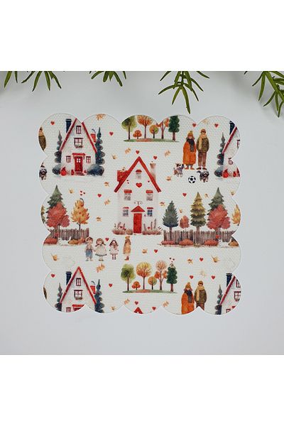 DECO Cute Village Scenic Water Color Washable Napkin - 1 Piece