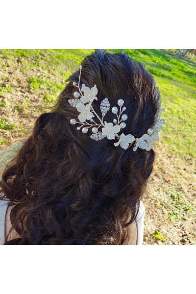 Handmade Bridal Crown with Pearls, Bridal Buckle with Flowers, Minimal Buckle, 2 Filkette Buckle Promise, Engagement, Wedding, Request