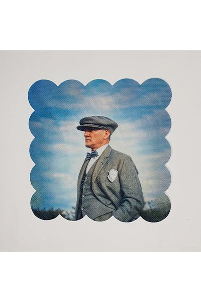 DECO Ataturk Portrait Printed Laser Cut Cocktail Napkin with Trilby Cap