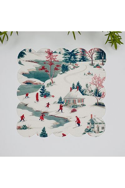 DECO Elegant Christmas Snow Scenery Patterned Cocktail Napkin 1 Piece