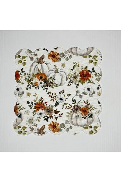 DECO White Pumpkin Patterned Digital Printed Laser Cut Cocktail Napkin