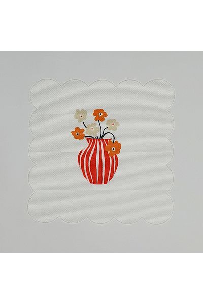 DECO Orange Flower Patterned Digital Printed Laser Cut Cocktail Napkin