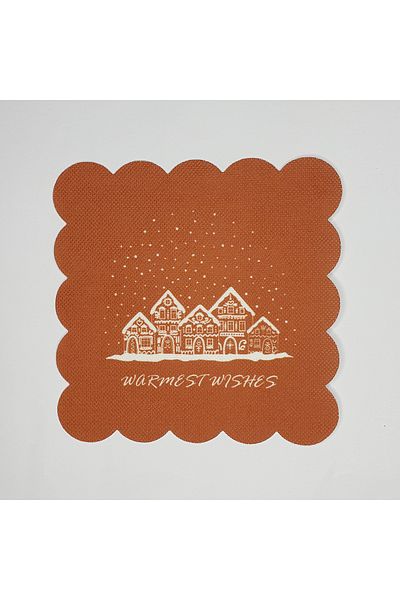DECO Cinnamon Color New Year Concept Slogan Patterned Laser Cut Cocktail Napkin