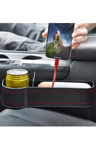 MeyZone Leather Car Seat Organizer between Seats Pocket Gap Filler Organizer Black
