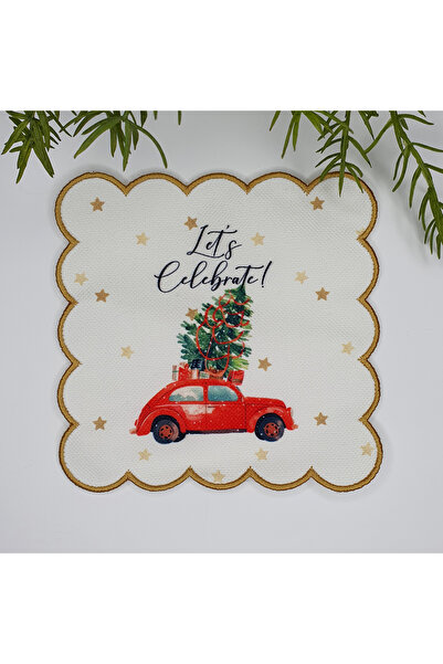 decofav Червона машина, новорічна ялинка та слоган, вишивка по краю, коктейль...