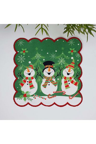decofav Πρωτοχρονιάτικο Concept - Happy Snowmen Embroidery Edge Cocktail Χαρτοπετσέτα 1 τεμάχιο