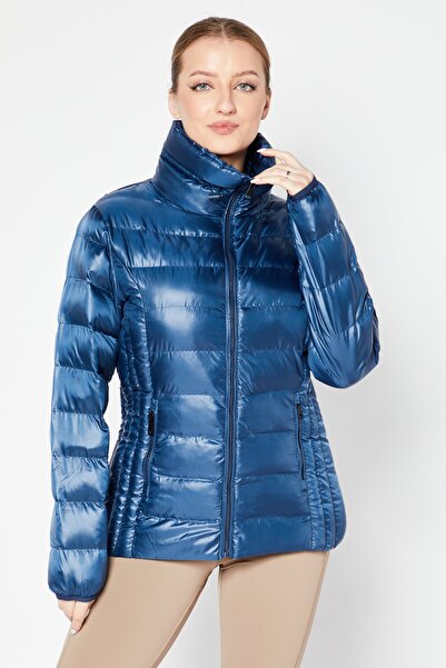 Cavalli Class Women Quilted Puffer Jackets, Dark Teal Blue
