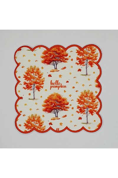 DECO Cocktail Napkin with Autumn Trees and Slogan Pattern Embroidered Edge