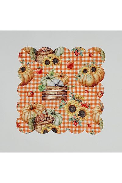 DECO Digital Printed and Laser Cut Gingham Ground Pumpkin Cocktail Napkin