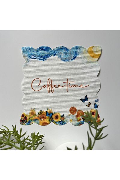 DECO Coffee Time Patterned Drawing Artwork Cocktail Napkin - Fabric