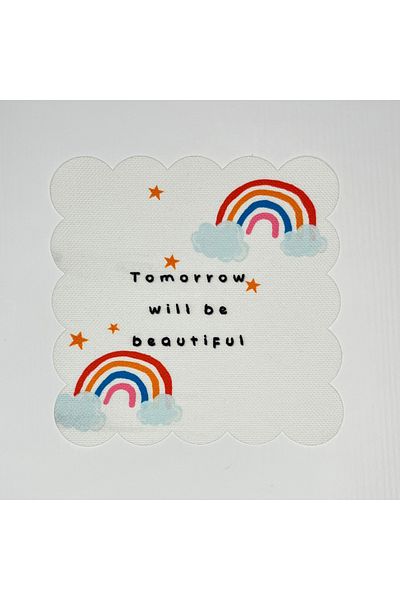 DECO Rainbow Patterned Cocktail Napkin with Slogan Written Digital Printed Cocktail Napkin Washable Laser Cut