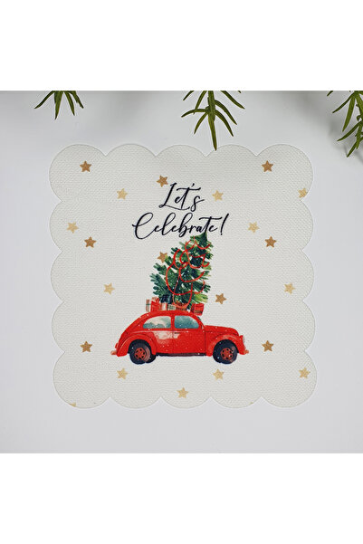Genel Markalar Şirin Kırmızı Araba ve Yılbaşı Ağacı Tasarımlı Lazer Kesim Kum...