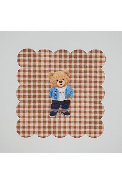 DECO Brown Gingham Cool Teddy Bear Patterned Digital Printed Laser Cut Cocktail Napkin