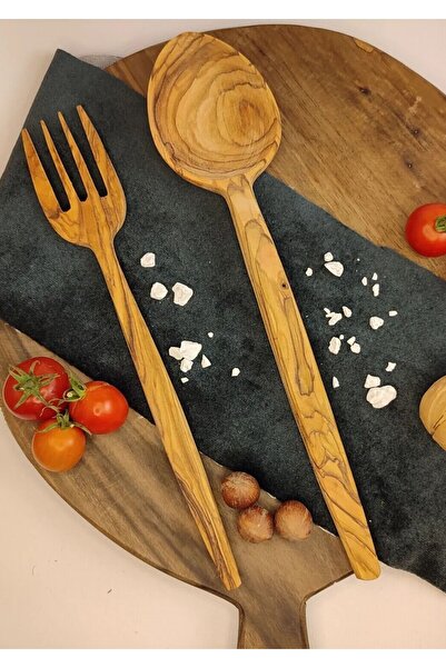 Home Wooden Spoon Food Spoon Wooden Spoon Serving Set Set of 2 Olive Wood Kit...