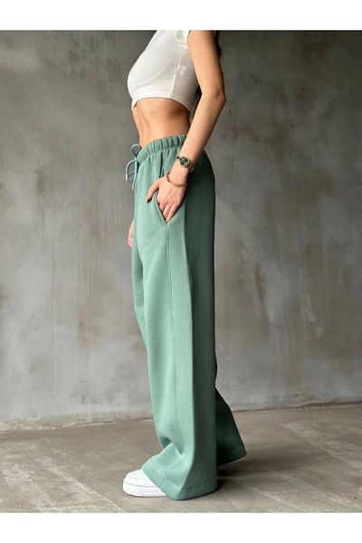 COTTONLAB    Palazzo Wide Leg Sweatpants - Green