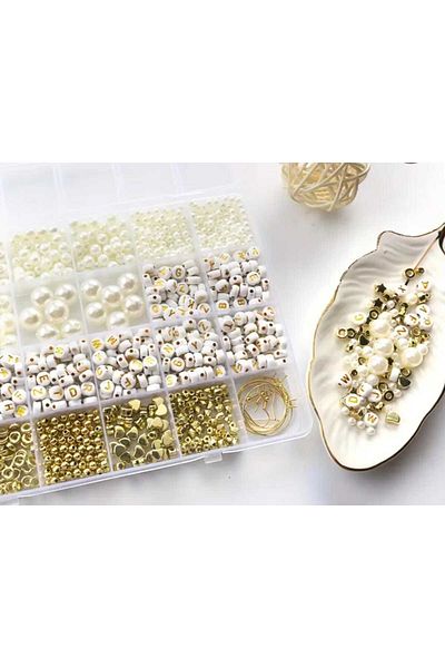 yiğit aksesuar Pearl Bead Letter Bead and Spacer Bracket Necklace Earring and Bracelet Jewelry Making Kit
