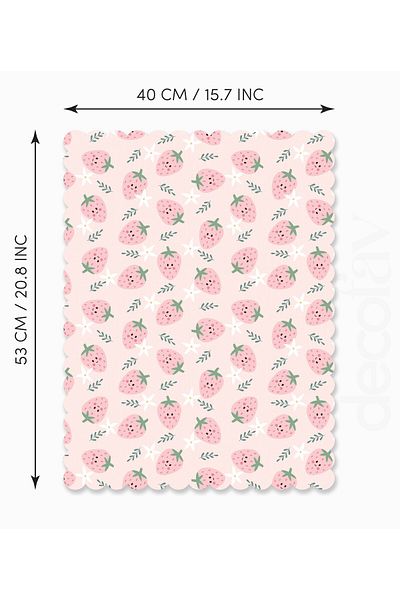 decofav Pastel Pink Sweet Strawberries Patterned Laser Cut Fabric Baking Cloth