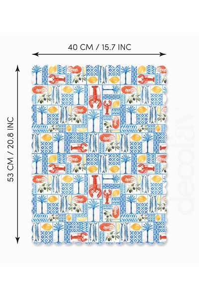 decofav Watercolor Blue Geometric Patterns and Lobster Design Laser Cut Fabric Kiln Cover
